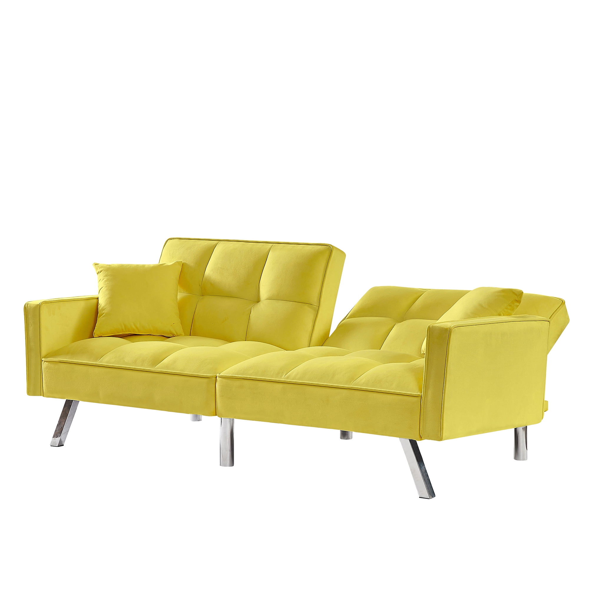 Kepooman Modern Convertible Velvet Futon Couch with 2 Pillows for Office Living Room Bedroom, Yellow Kepooman Modern Convertible Velvet Futon Couch with 2 Pillows for Office Living Room Bedroom, Yellow