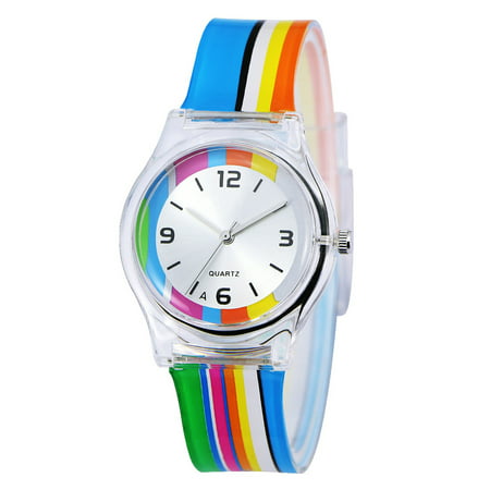 Zeiger Girls Easy Read Young Children Teen Wrist Kids Watches, Color Wheel Rainbow