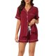 thumbnail image 1 of Pijamas de verano para mujer INSPIRE CHIC, de manga corta, con botones y pantalones cortos, conjuntos de lounge en color rojo vino, 1 of 5