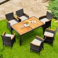 thumbnail image 4 of Costway 7PCS Patio Rattan Dining Set Acacia Wood Table Cushioned Chair Mix Gray, 4 of 10
