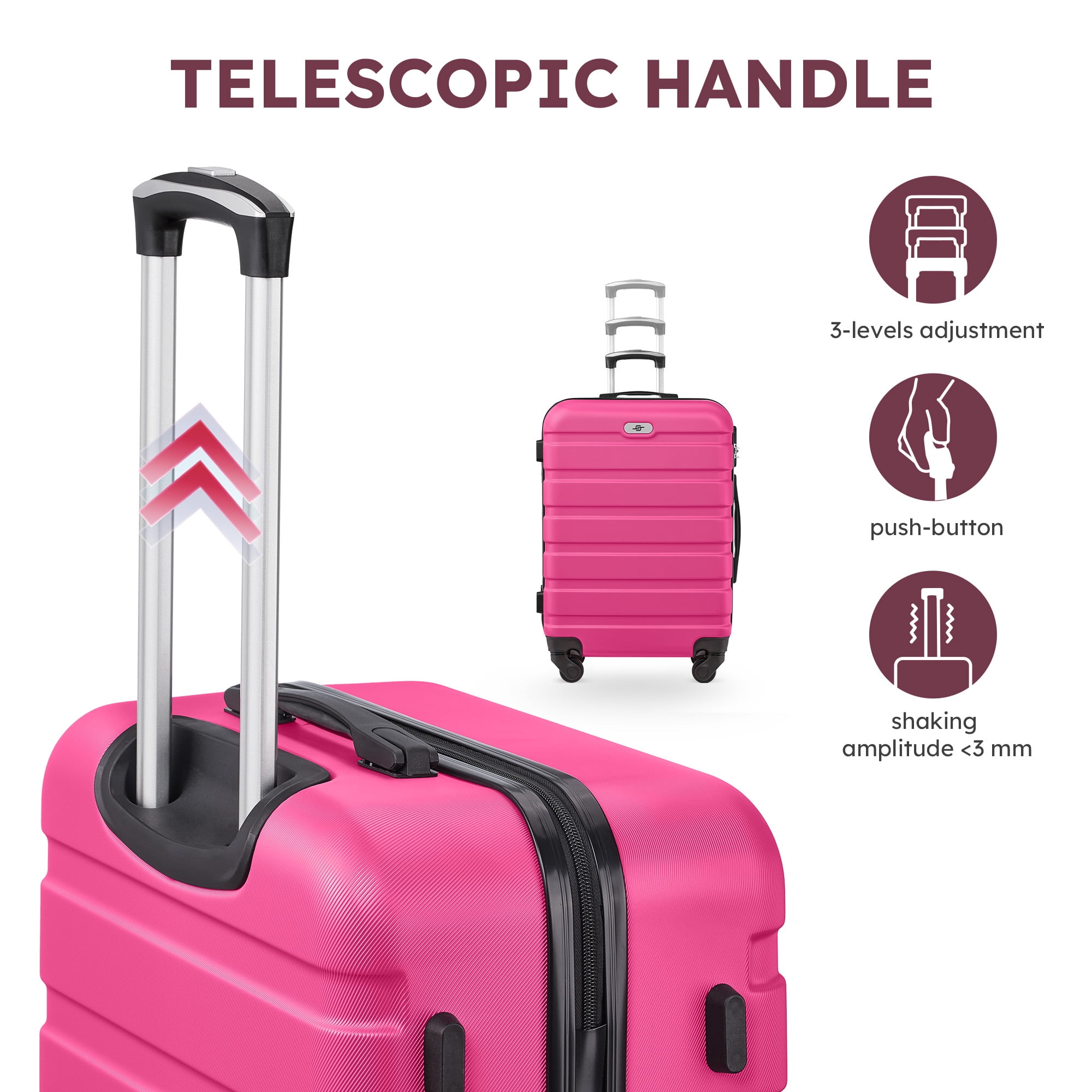 Gowill 7 Piece Luggage Sets,13/16/20/24/28 inch Hardside Lightweight ABS Suitcase With Expandable Duffle Bag (Rose Red)