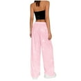thumbnail image 5 of WULMLEO Women's Shiny Sequin Wide Leg Pants Elastic Waist Sparkly Baggy Pants Pink XL, 5 of 6