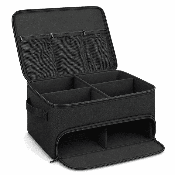PLERISE 2 Layer Golf Trunk Organizer with Shoe Compartment for 2 Pairs, Waterproof Storage for Accessories (Black)