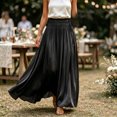 thumbnail image 7 of IUYRTFE Women's Solid Color Maxi Skirt Flowy Sheer Fabric Elastic Waist Long Casual Skirt, 7 of 7