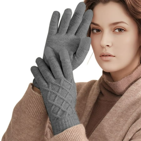 HNMKIU Winter Thermal Touchscreen Mittens with Knitted Pineapple Design for Outdoor Cold Weather Activities Dark Gray One Size