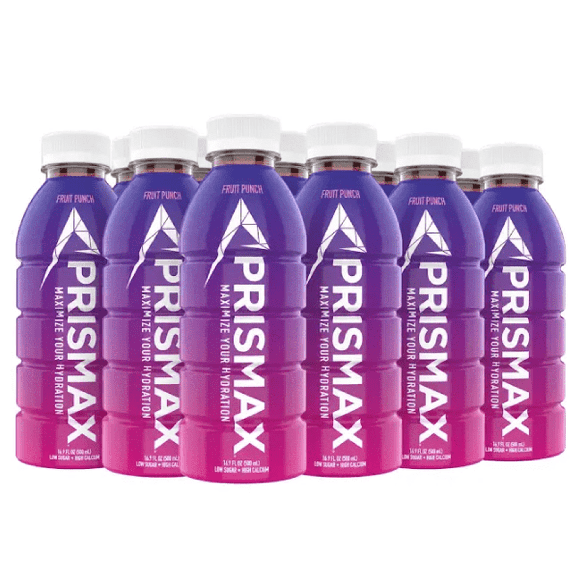 PRISMAX Fruit Punch Hydration Sports Drink, Electrolyte Beverage with Calcium & 7 Vitamins, Low Sugar, Ready to Drink, 16.9 fl oz Bottles, 12 Pack