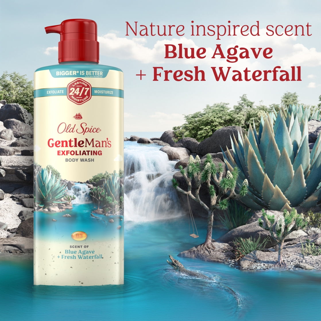 (3 pack) Old Spice GentleMan's Exfoliating Body Wash Pump, Scent of Blue Agave + Fresh Waterfall, 24/7 Shower Fresh, 26oz