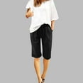 thumbnail image 2 of GEWSEY Women's Linen Capri Shorts Casual Baggy Knee Length 3/4 Pants Summer Drawstring Beach Pants Lounge Shorts with Pockets (Black, L), 2 of 7
