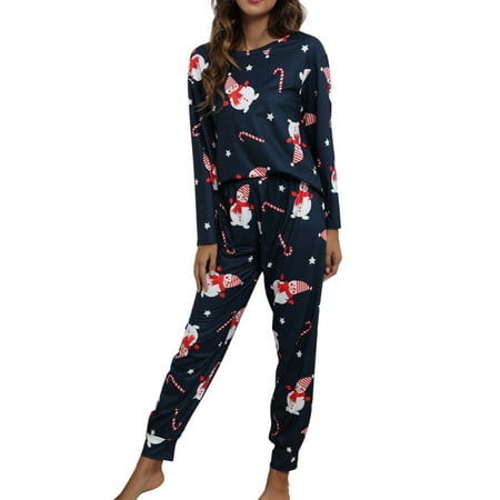 

Eyicmarn Women Pajamas Set Long Sleeve Round Neck Tops Leg Opening Pants