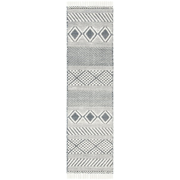 SAFAVIEH Natura Renee Geometric Wool Runner Rug, Ivory/Navy, 2'3" x 8'