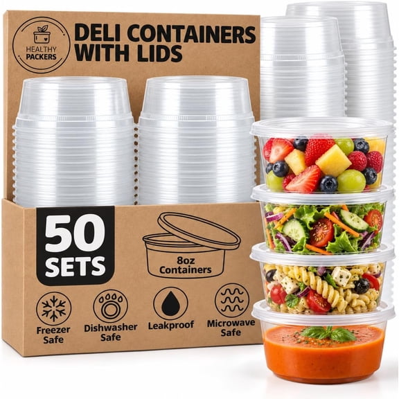 Healthy Packers Clear Plastic Leakproof Soup Food Storage Container (50 Count)