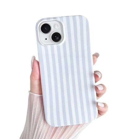 for i-Phone 14 Case Cute Striped Phone Case Soft TPU Slim Shockproof Phone Cover for Women Girls, Blue and White