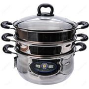 M.V. Trading S7326B Stainless Steel 3 Tiers Steamer Pot Steaming Cookware, 26cm, (10?-Inches)