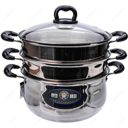 M.V. Trading S7326B Stainless Steel 3 Tiers Steamer Pot Steaming Cookware, 26cm, (10?-Inches)