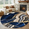 thumbnail image 2 of Blue Marble Large Area Rugs for Bedroom Living Room, Soft Non Slip Carpet Bedside Rug, Grey Gold Texture Vintage Farmhouse Art Round Floor Cover Kitchen Accent Rug 8' for Dining Room/Office, 2 of 9