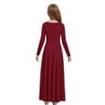 thumbnail image 2 of Sholeno Kids Girls Praise Dance Dress Long Sleeve Worship Liturgical Full Length Swing Skirt Lyrical Dancewear Burgundy 16, 2 of 5