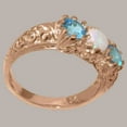 thumbnail image 3 of LBG British Made 10k Rose Gold Natural Opal & Blue Topaz Womens Statement Ring - 33 size options - Size 9.25, 3 of 7