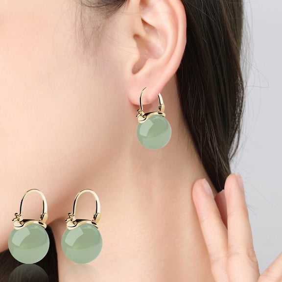 1 Pair Women Drop Earrings Glass Bead Polished Copper Huggie Earrings Pierced Buckle Earrings Christmas Valentines Day Gift Ear Jewelry