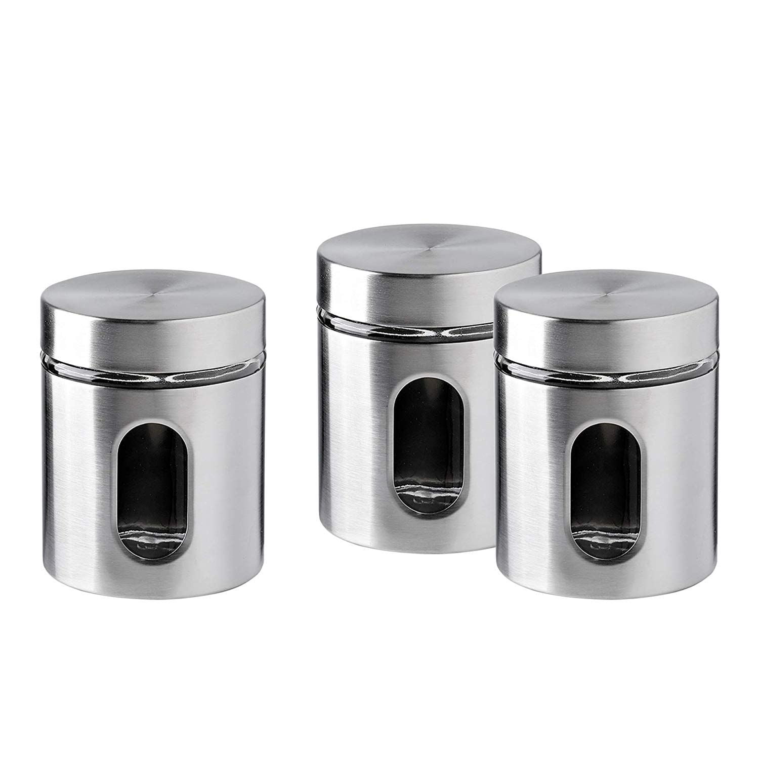 Sjenert Beautiful Glass Kitchen Canisters with Stainless Steel Lids, Food Sealed Storage Containers, Modern Style and Clean Kitchen Organization, Size