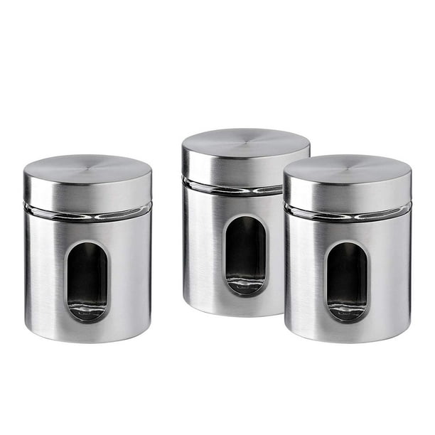 Brushed Stainless Steel and Glass Canister with Window, 5 ...
