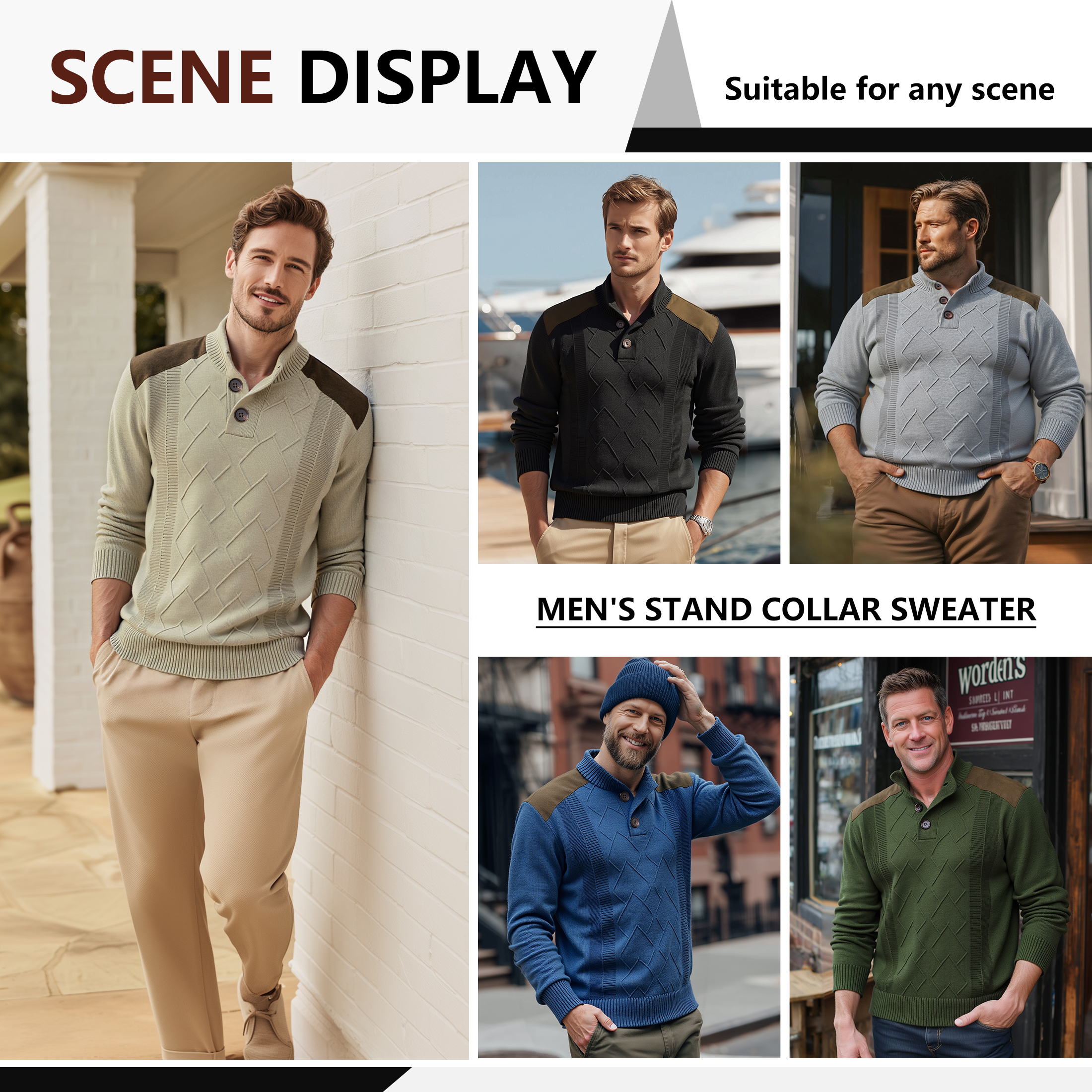 Iceglad Men's Cable Knit Pullover Sweater Stand Collar photo 7