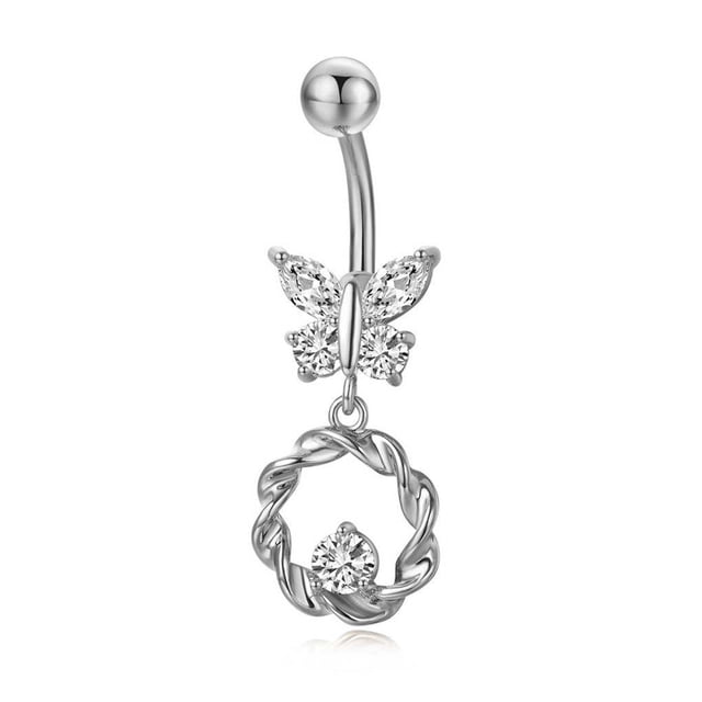 Butterfly Wreath Zircon Dangle Navel Belly rings dangle Button Rings Copper Pendant Umbilical Nail Body Piercing Jewelry