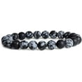 thumbnail image 1 of Angelstones Natural Matt Snowflake Obsidian Gemstone 8mm Round Beads Stretch Bracelet 7 Inch, 1 of 2