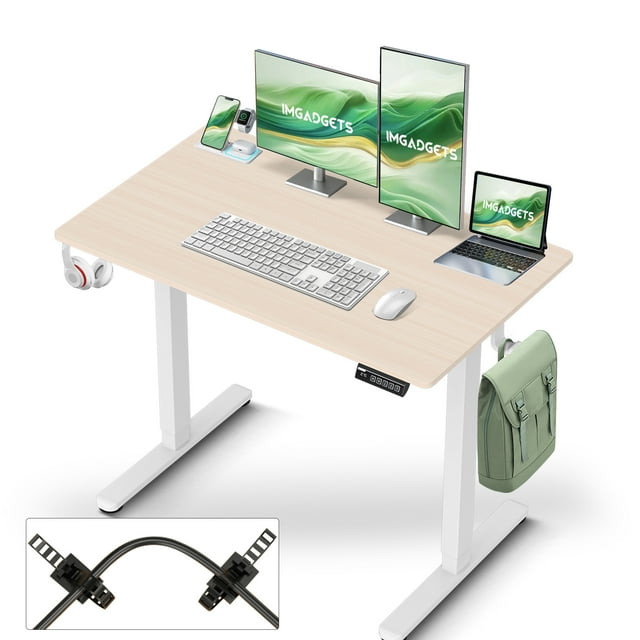 IMGadgets Bureau Debout Électrique Réglable / 40 Pieds' x 24 Pieds' Grand Espace de Travail avec 2 Crochets / Bureau Ergonomique Assis-Debout / Résistant aux Égratignures et Imperméable / Bureau à Hauteur Réglable pour le Travail et la Maison