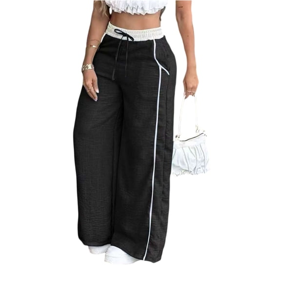 Stichou Track Pants for Women Sweatpants Wide Leg Straight Drawstring Teen Girl 2026 Spring Jogging Soft Lounge Athletic Pajama Joggers Black XL