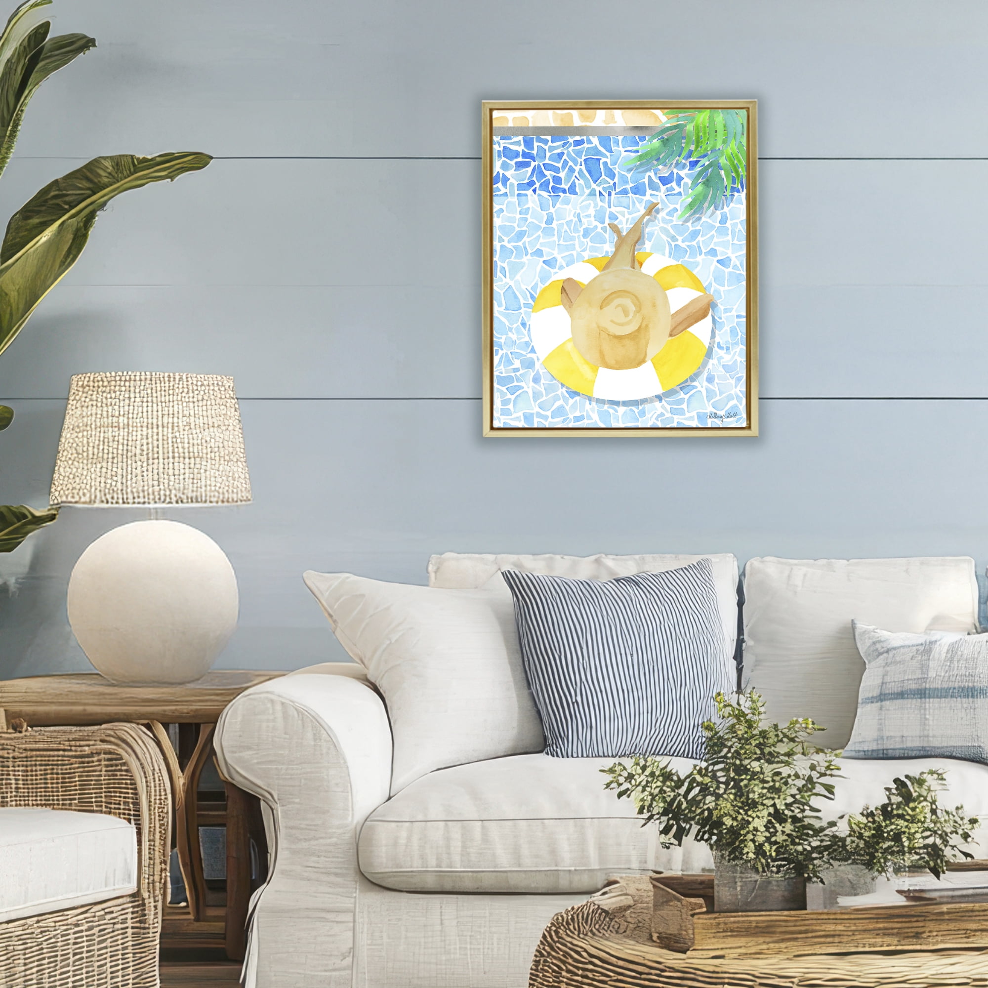 Stupell Industries Summer Poolside Drift Gold Framed Floater Canvas Wall Art, design by Hillary Holt