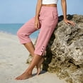 thumbnail image 7 of Domuza Capri Pants Women - Split Button down Elastic Waist Cotton Linen Capris Summer Casual Pedal Pushers pants with Pockets Pink L, 7 of 7