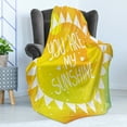 thumbnail image 4 of Saying Soft Flannel Fleece Throw Blanket, Radiant Sunshine Phrase Made with Triangles Dots Love Romance Artwork, Cozy Plush for Indoor and Outdoor Use, 60" x 80", Yellow, by Ambesonne, 4 of 5