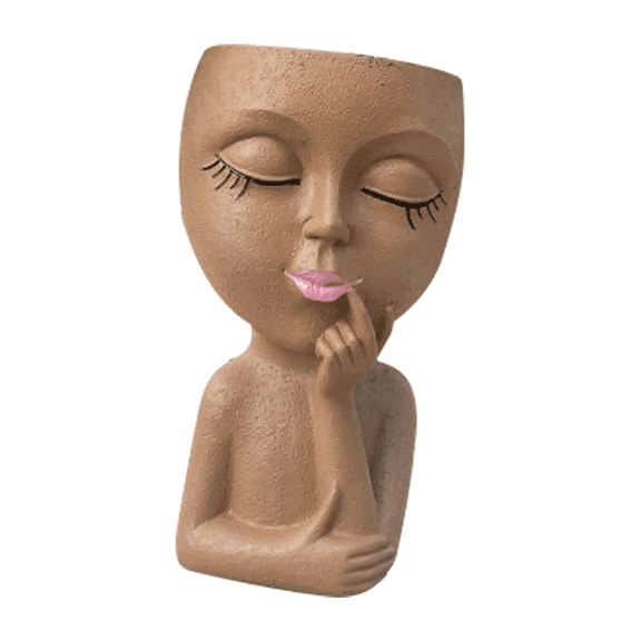 New Arrivals Cute Head Flower Pot/Face Pot, for Indoor Plants, Girl Face Pot Lady Pot,Brown