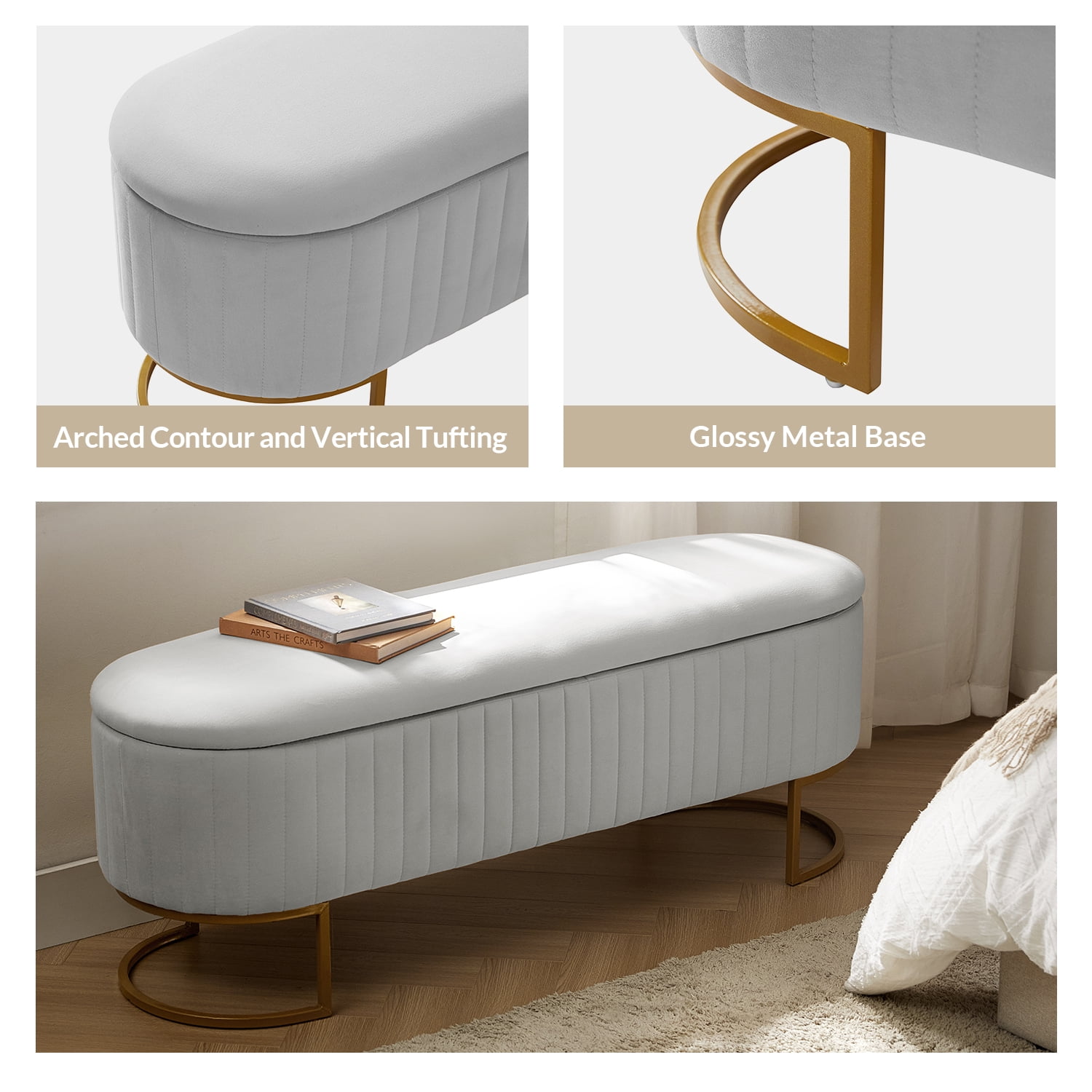 50.5" Upholstered Storage Bench For End of Bed Entryway Bedroom Ottoman Dove
