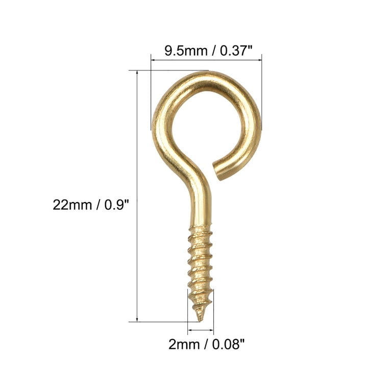Unique Bargains Ceiling Screw Hooks Carbon Steel Small Screw Eye Hooks Self Tapping Screws 0.9 inch Gold 50pcs