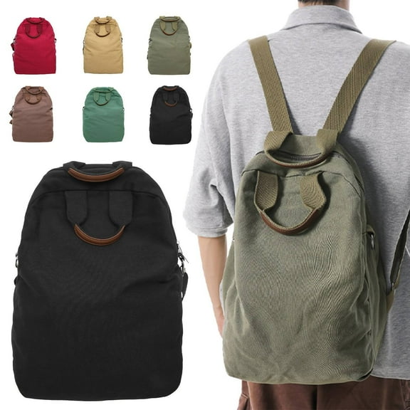 Goowood Canvas Backpack Casual Travel Rucksack Aesthetic Japanese Style Daypack for Women Men Adjustable Shoulder Straps Black