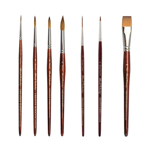 Creative Mark Mimik Kolinsky Synthetic Sable Short Handle Brushes And Sets - Elite Professional Brushes for Painting, Artists, Students, & More! - [Value Set of 7]