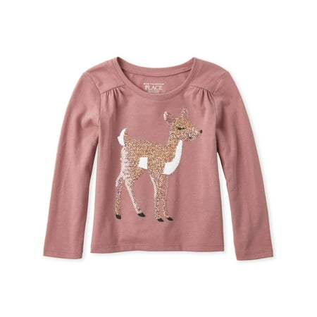 The Children's Place Long Sleeve Graphic Sequin Deer Yoke Tee (Baby Girls & Toddler (Best Place For Toddler Clothes)