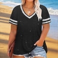 thumbnail image 4 of Jalioing Fashion Plus Size Shirts for Women Sparkly Short Sleeve V Neck Tee Shirt Summer Casual Loose Color Block Tops, 4 of 5