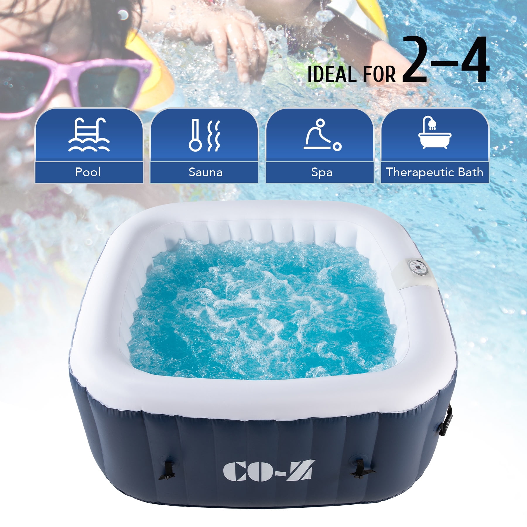 CO-Z 5x5ft PVC Square Inflatable Spa Tub & 120 Massaging Jets for Patio ...