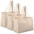thumbnail image 3 of 3Pcs Canvas Grocery Bag Large Capacity Grocery Shopping Bags Heavy Duty Reusable Grocery Tote Bags with 6 Inner Pockets Machine Washable Canvas Grocery Bag for Grocery Store Camping Outdoor, 3 of 9