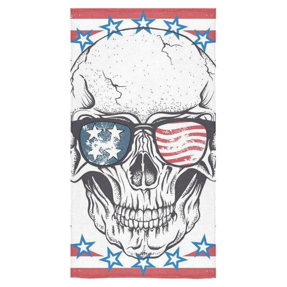 ZKGK American Flag Skull Sunglasses Beach Bath Towels Bathroom Body Shower Towel Bath Wrap For Home Outdoor Travel Use 30' x 56' Inche