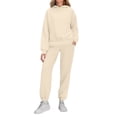 thumbnail image 2 of Casual Pants Set with Long Sleeve Hoodie, High Waisted Tummy Control Joggers And Sweatshirt, Fleece Lined Lounge Outfit for Women, Winter Warm Gifts for Women | Sopatenor,Beige L, 2 of 8