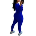 thumbnail image 3 of LUXUR Ladies Elastic Waist Sweatsuits Cropped Running Two Piece Outfit Deep Blue S, 3 of 3