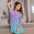 thumbnail image 3 of Balery Multicolor Glitter Camisón de manga corta con cuello redondo para mujer, cómodo y elegante., 3 of 6