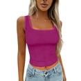 thumbnail image 2 of Ribbed Tank Tops for Women Women Ribbed Square Neck Crop Tank Top Padded Built-in Bra Workout Basic Top Tank Top, 2 of 4