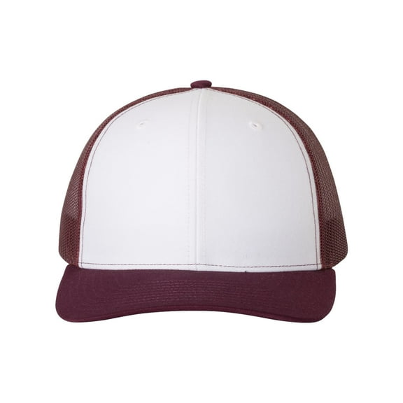 Plain Richardson 112 Trucker Cap (White/Maroon) - White/Maroon - Adult Adjustable Fit