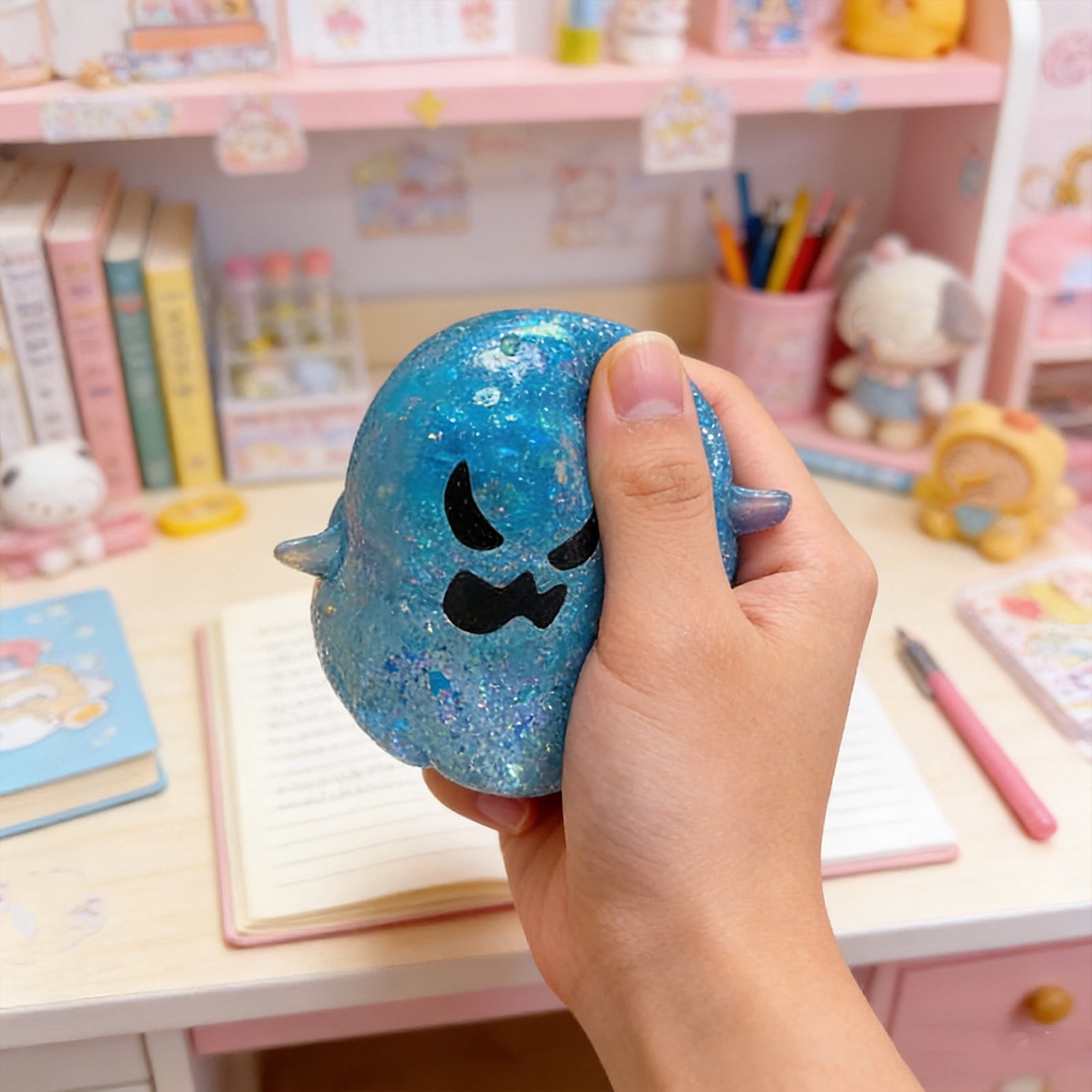 Fufafayo Ghost Sensory Ball, Stress ReliefToyFor Adults, Cute Dough Ball Stuffed Bun, Soft Decompression Dough for Anxiety, Desk Decor for Office Bedroom Living Room