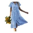 thumbnail image 1 of VISgogo Vestido camisero con botones para mujer, casual, manga corta, estampado a cuadros, vestido midi de línea A VISgogo  moda, 1 of 9