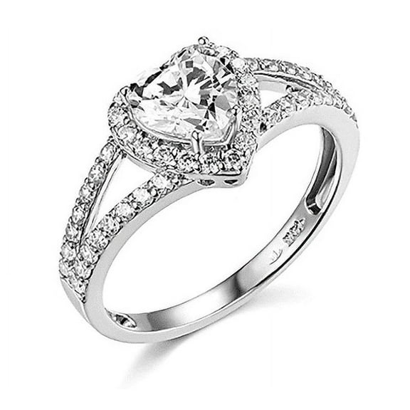1.90 Ct Heart Shape Halo Solid 14K White Gold Engagement Wedding Promise Ring